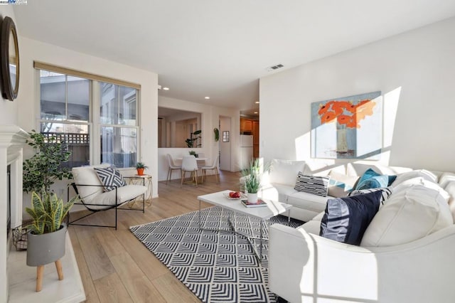 living room with light hardwood / wood-style flooring