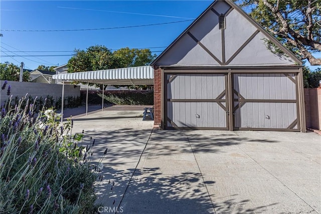 exterior space with a garage