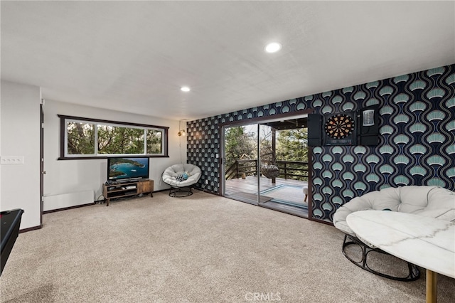 26834 Huron Rd, Lake Arrowhead, CA 92352 - sitting room featuring carpet flooring, recessed lighting, and baseboards