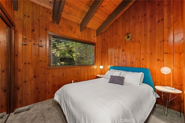 26834 Huron Rd, Lake Arrowhead, CA 92352 - carpeted bedroom with wood walls and wood ceiling