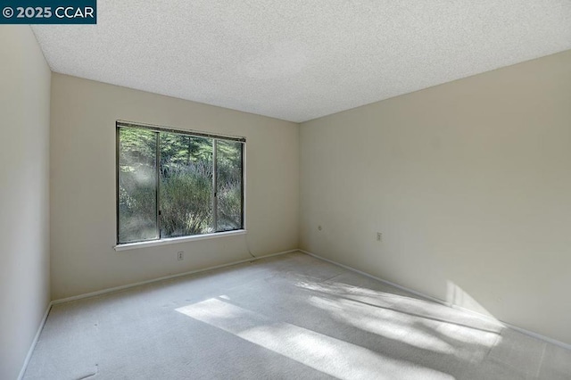 empty room with light carpet and a textured ceiling