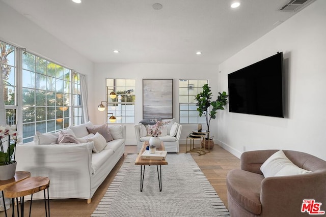 living room featuring light hardwood / wood-style flooring