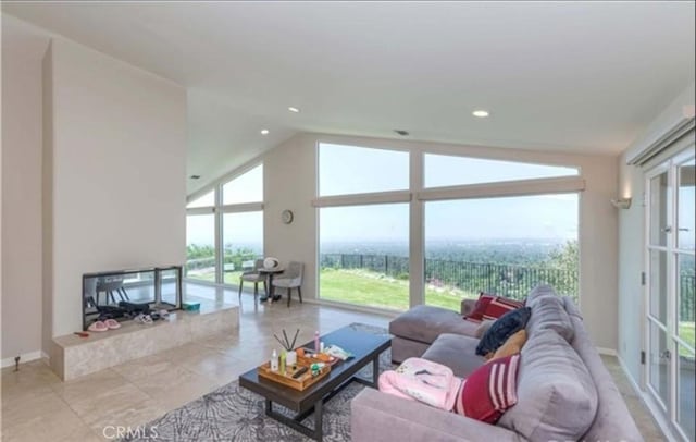 living room featuring vaulted ceiling