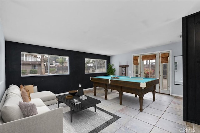 playroom with billiards and light tile patterned floors