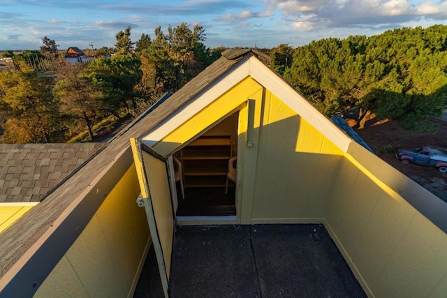 view of storm shelter