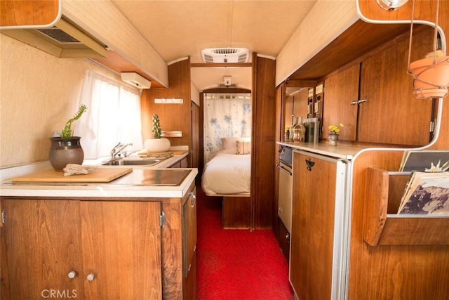 kitchen with dark colored carpet and sink