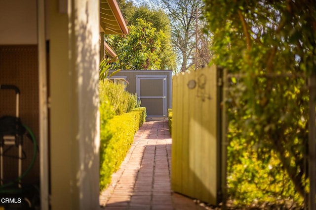 view of home's exterior with a shed