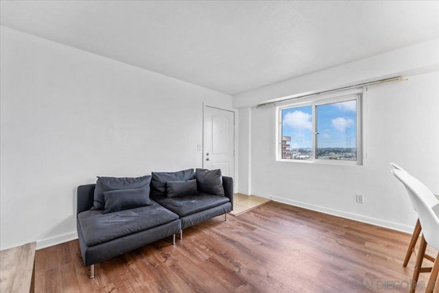 living area with hardwood / wood-style floors