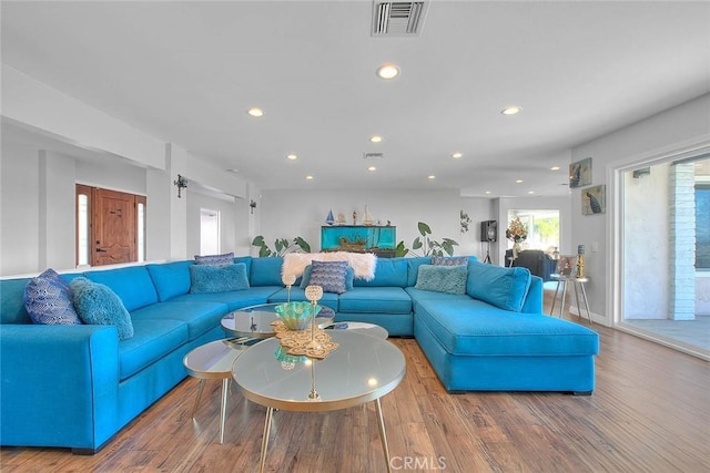 living room with hardwood / wood-style floors