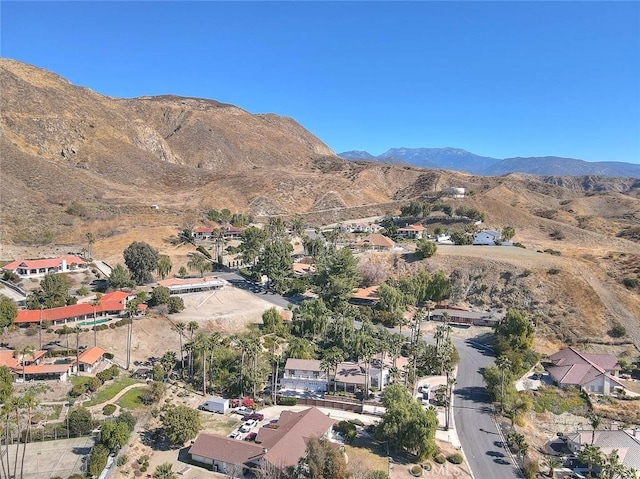 birds eye view of property with a mountain view