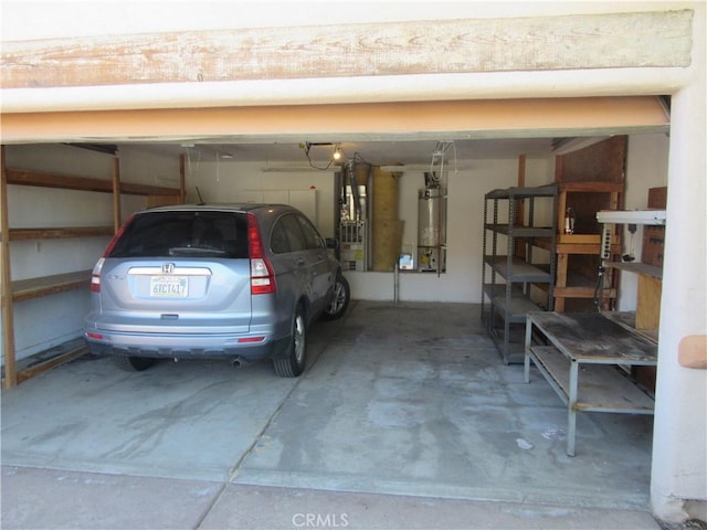 garage with secured water heater