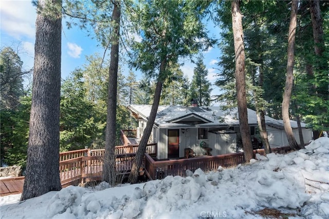 view of front of home with a wooden deck