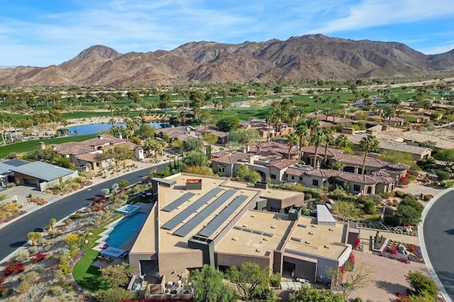 bird's eye view featuring a water and mountain view