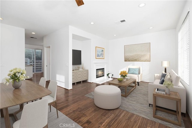 living room featuring dark hardwood / wood-style floors