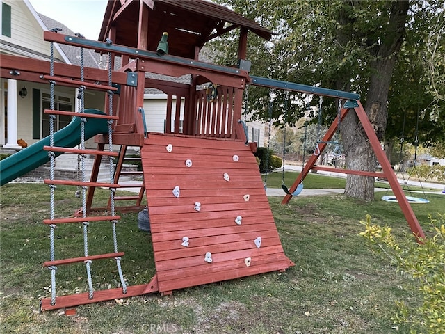 view of playground featuring a lawn