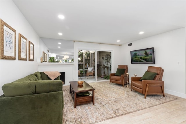 living room with hardwood / wood-style floors