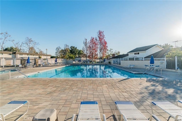 view of swimming pool with a patio area