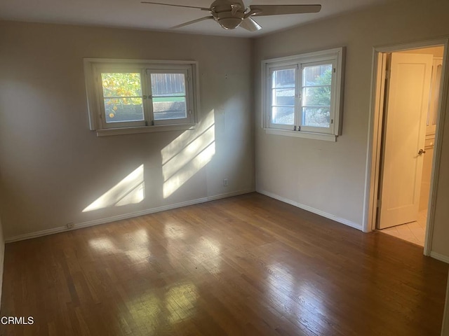 spare room featuring hardwood / wood-style flooring and ceiling fan