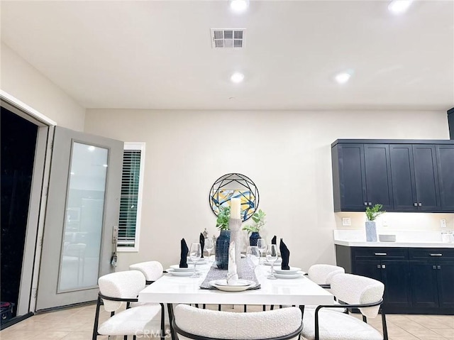 dining space with recessed lighting, visible vents, and light tile patterned floors