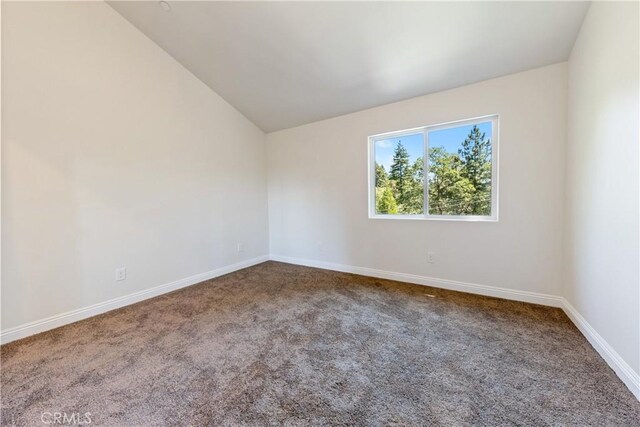 spare room featuring lofted ceiling and carpet flooring