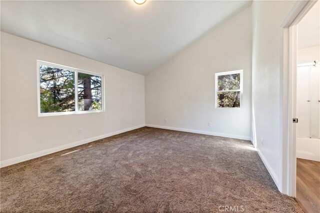 interior space featuring lofted ceiling and carpet flooring