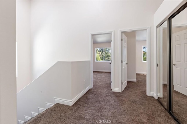 370 Auburn Dr, Lake Arrowhead, CA 92352 - hallway featuring carpet, baseboards, and an upstairs landing