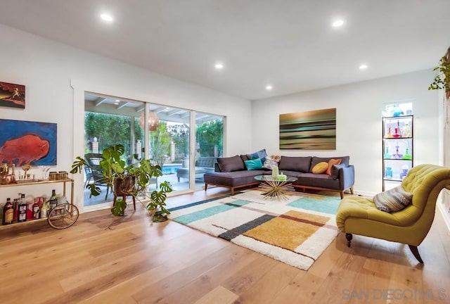 living room featuring light wood-type flooring