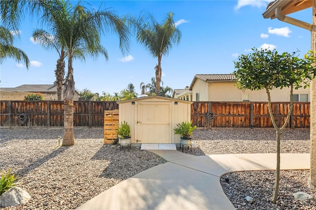 view of yard with a storage shed