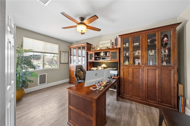 office area featuring ceiling fan and hardwood / wood-style floors