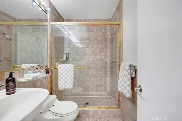 full bath featuring a sink and a shower stall