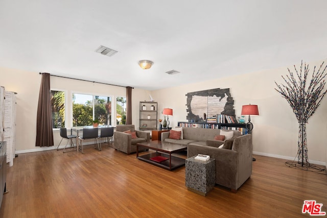 living room with hardwood / wood-style floors