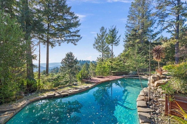 view of swimming pool featuring a mountain view