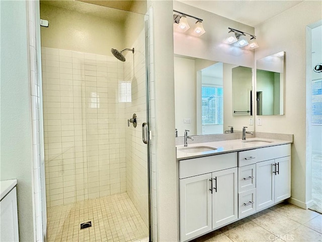 148 Stage, Irvine, CA 92618 - bathroom featuring an enclosed shower, vanity, and tile patterned floors