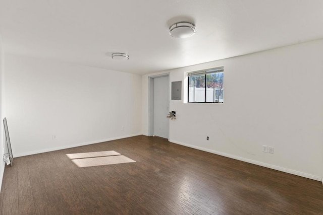 unfurnished room with dark wood-type flooring and electric panel