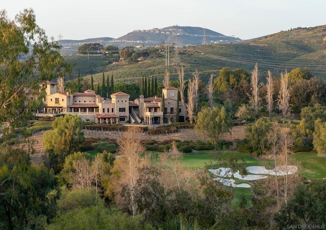 bird's eye view with a water and mountain view