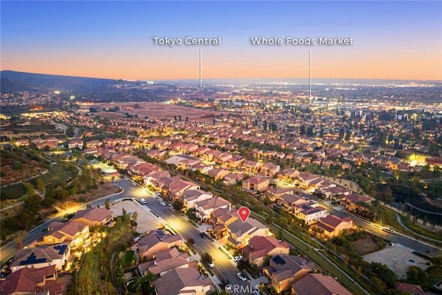 view of aerial view at dusk