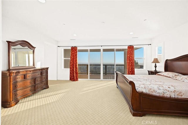2598 E Temblor Ranch Dr, Brea, CA 92821 - bedroom with access to exterior, light carpet, and recessed lighting