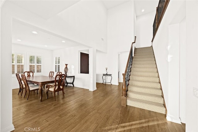 2598 E Temblor Ranch Dr, Brea, CA 92821 - dining room featuring wood finished floors, stairway, and recessed lighting
