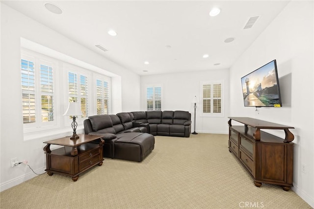 living room with light carpet