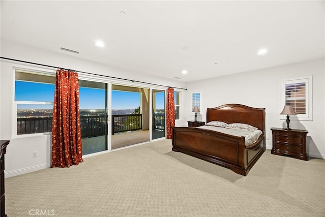 2598 E Temblor Ranch Dr, Brea, CA 92821 - carpeted bedroom featuring access to exterior, baseboards, recessed lighting, and multiple windows