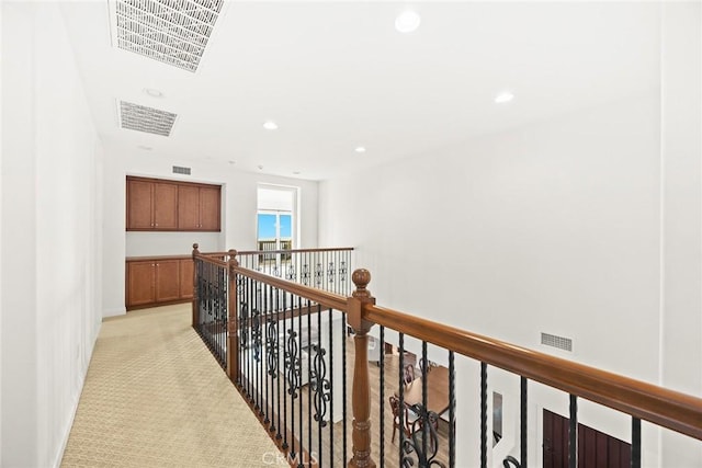 2598 E Temblor Ranch Dr, Brea, CA 92821 - hall featuring recessed lighting, an upstairs landing, light carpet, and baseboards