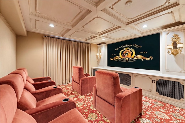 cinema with light carpet and recessed lighting