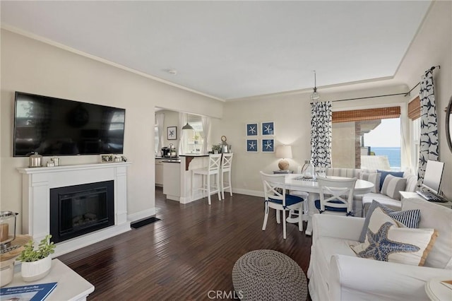 living room with dark wood-type flooring