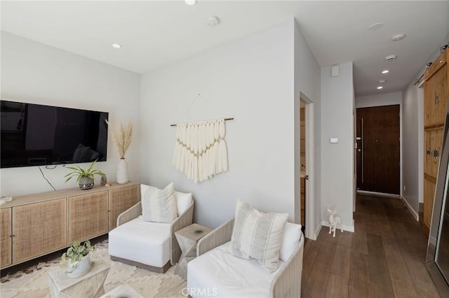 living area with dark hardwood / wood-style floors