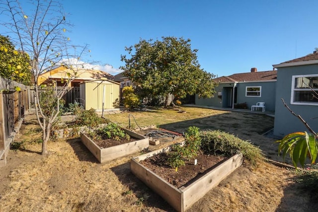 view of yard featuring a shed