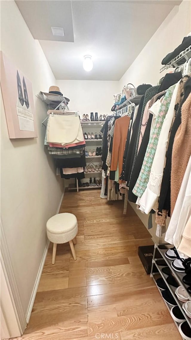 spacious closet with light hardwood / wood-style floors