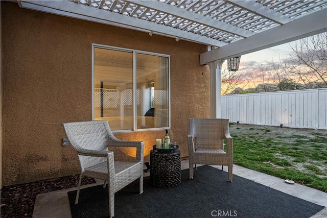 30431 Sunrose Pl, Canyon Country, CA 91387 - patio terrace at dusk featuring a pergola and a patio