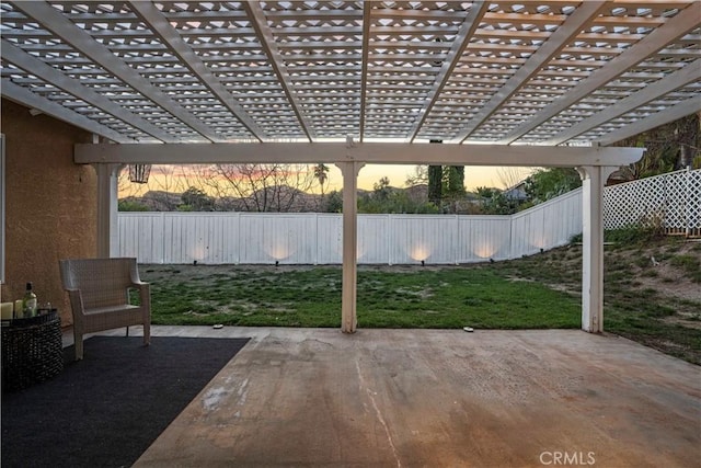 view of patio with a fenced backyard and a pergola