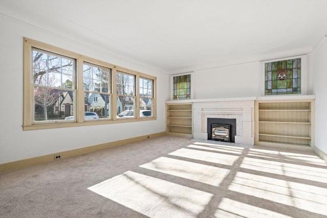 unfurnished living room with carpet and a wealth of natural light