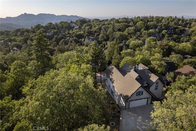 drone / aerial view featuring a mountain view